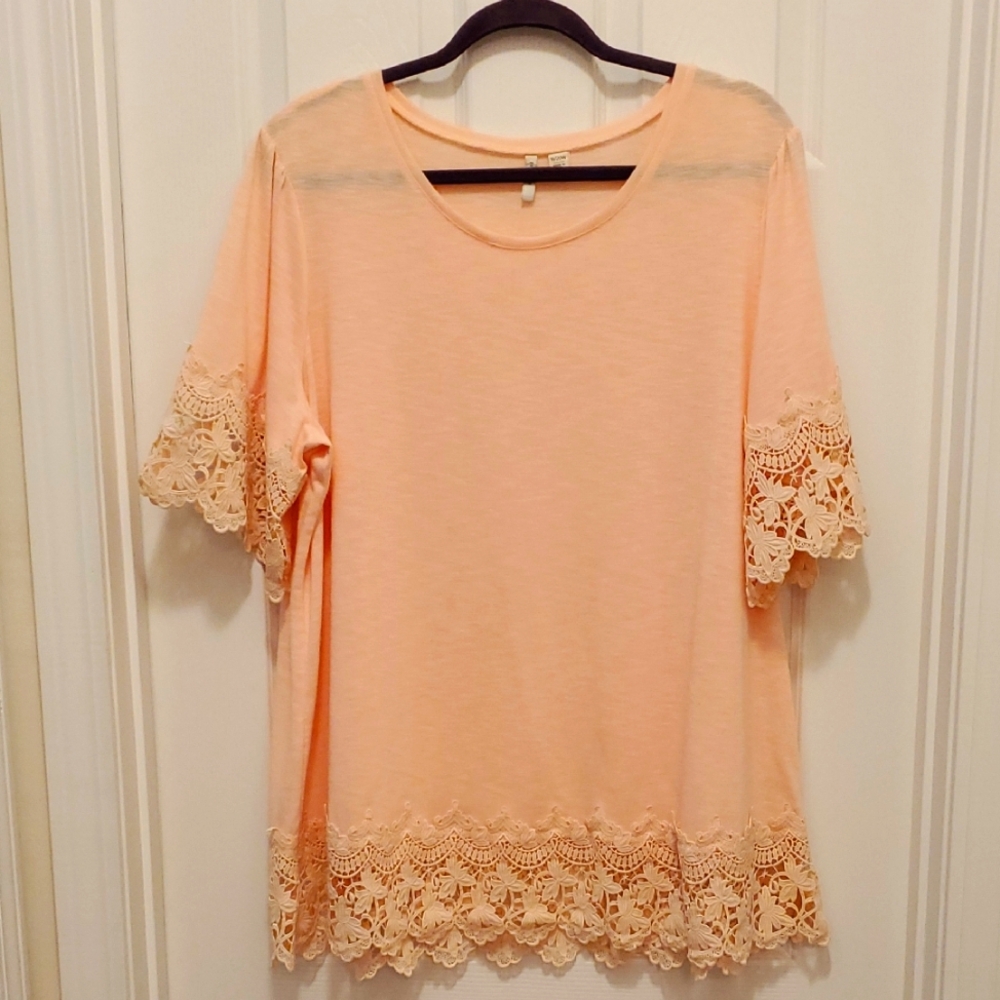 Cato Crochet 🌻 Trim Women Top 18/20W Peach